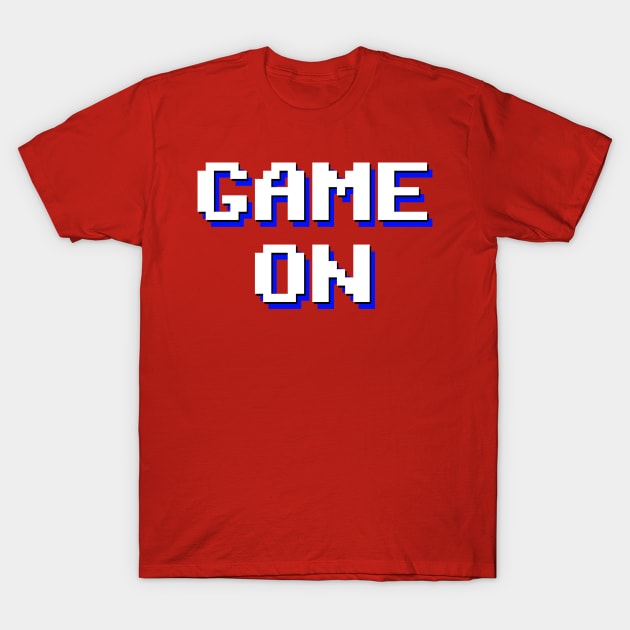 Pixelated Game On in red background T-Shirt by PincGeneral